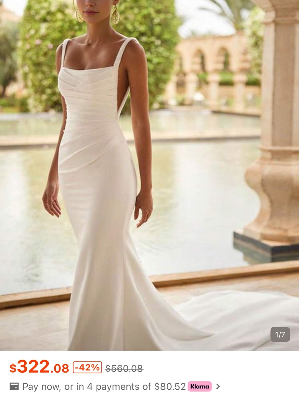 Elegant White Fitted Square-Neck Evening Dress